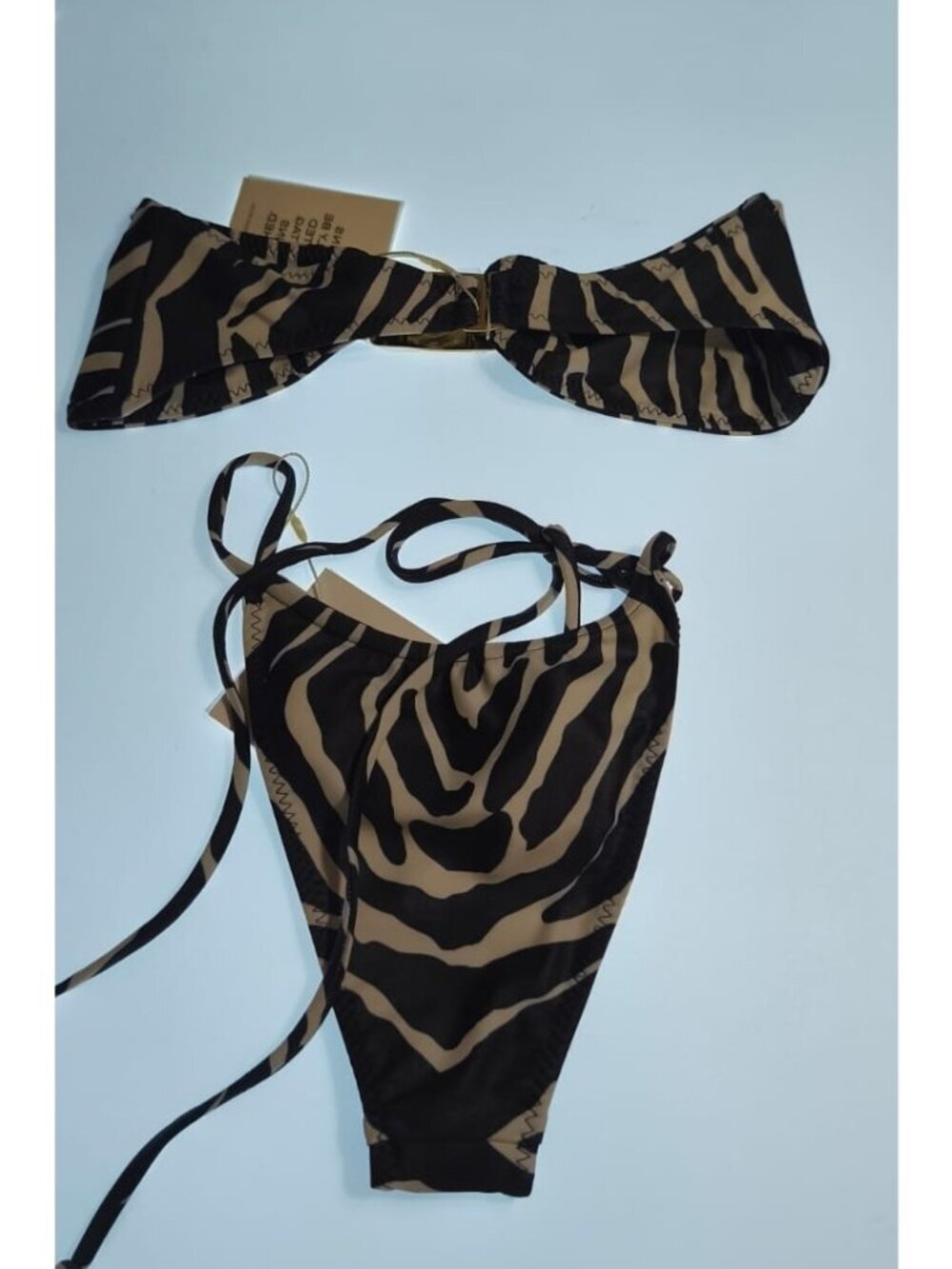 SAME LA Zebra Print Bikini Set Small 90s Bandeau Knot Top NWT